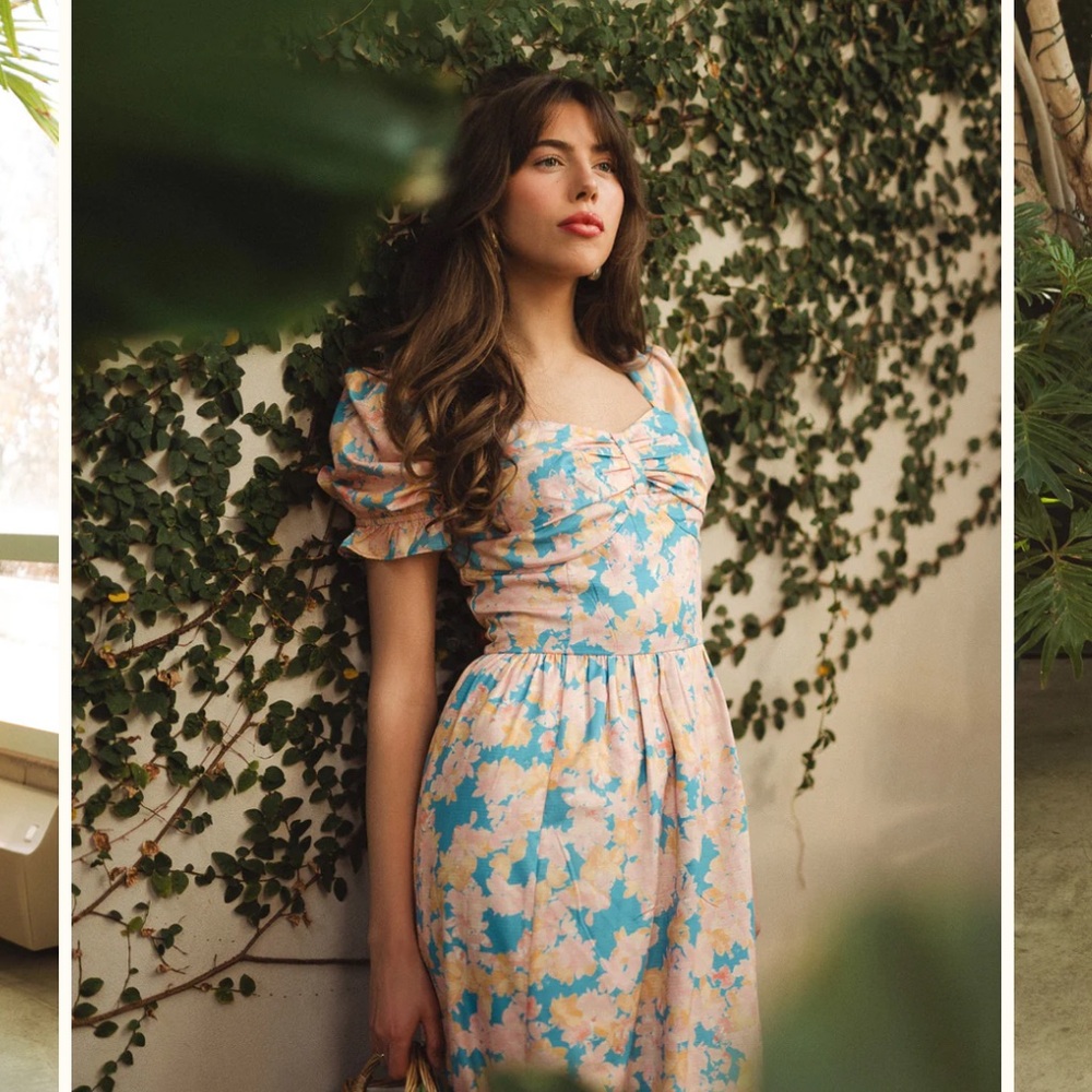 Floral Blue and Cream Women's Dress